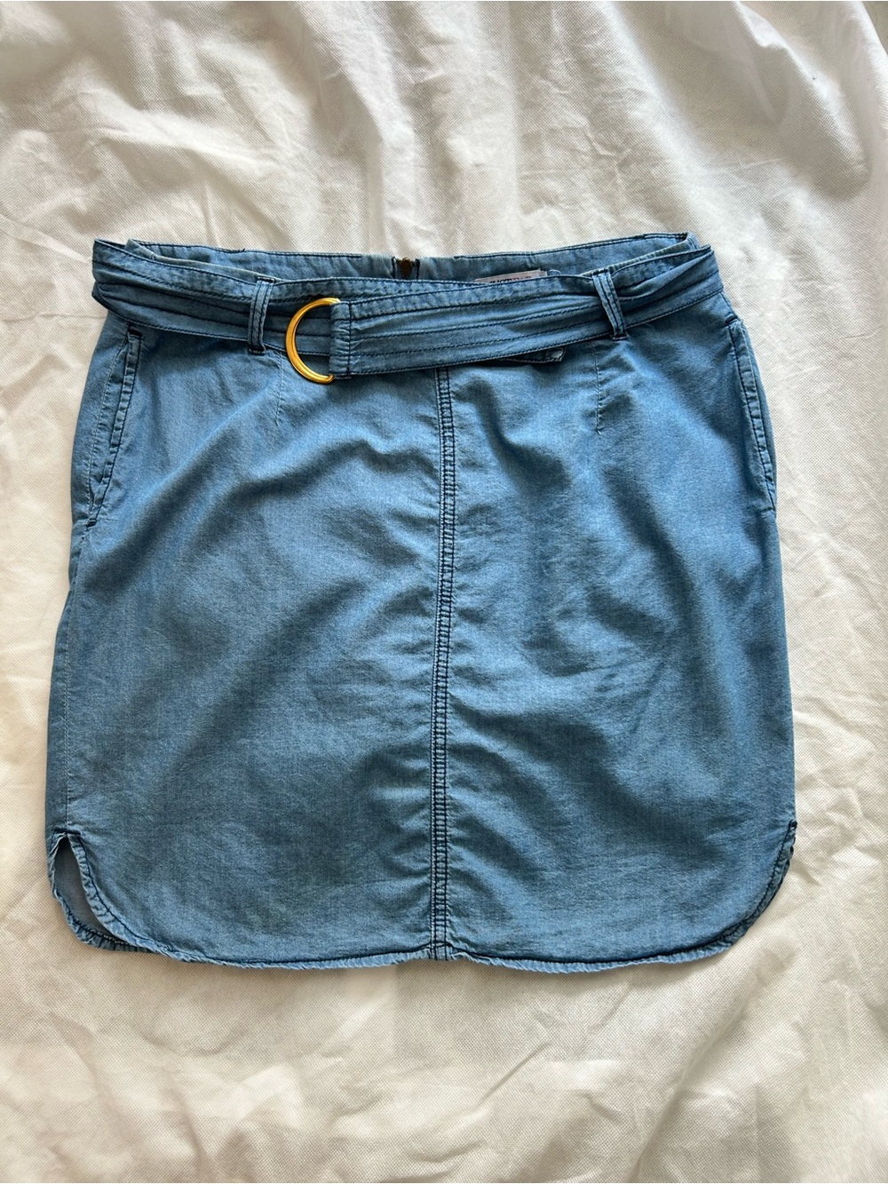 JustFab Light Blue Denim Mini Skirt with Belt